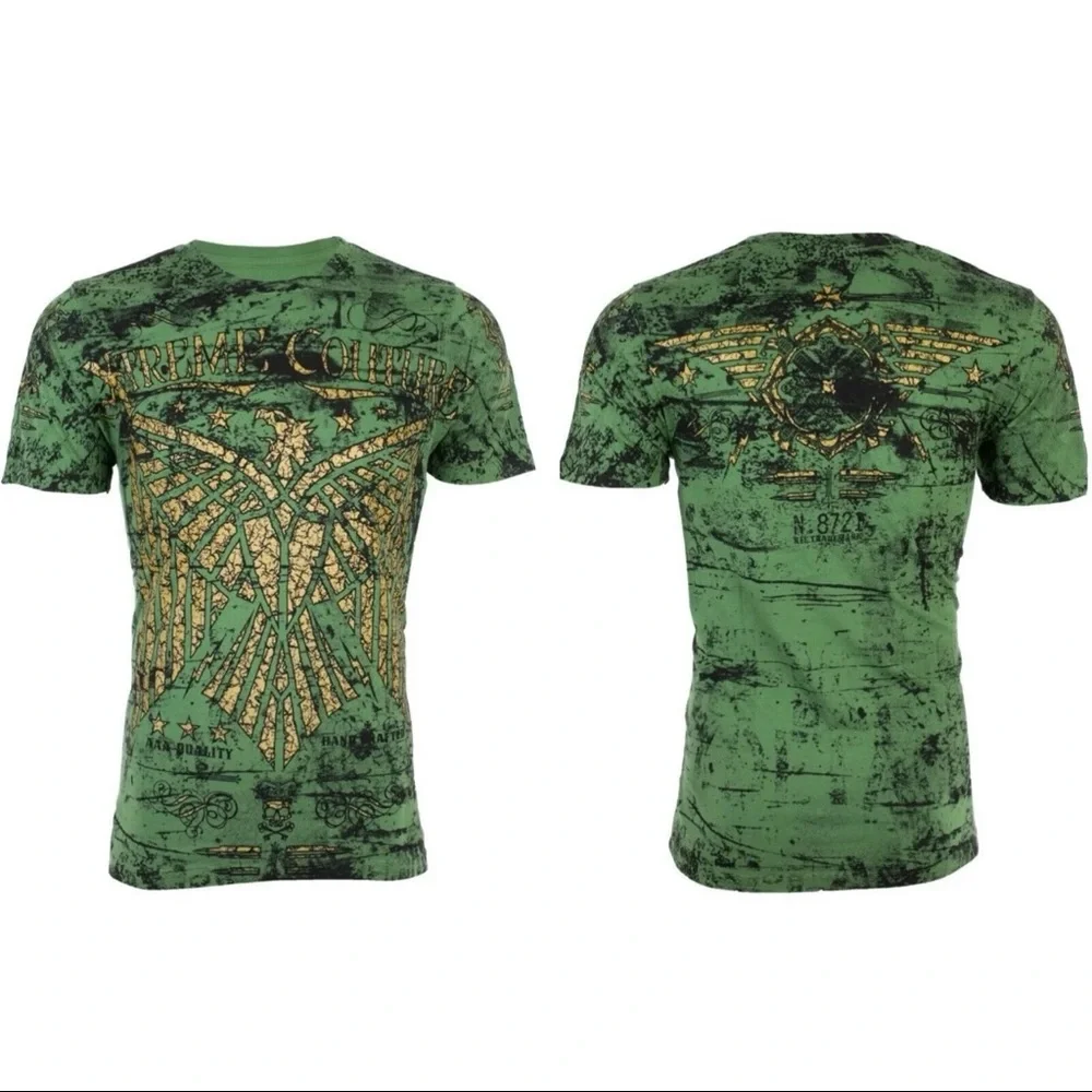 XTREME COUTURE by AFFLICTION Mens T-shirt Connect Eagle Wings Green S-3XL NWT - Picture 3 of 9